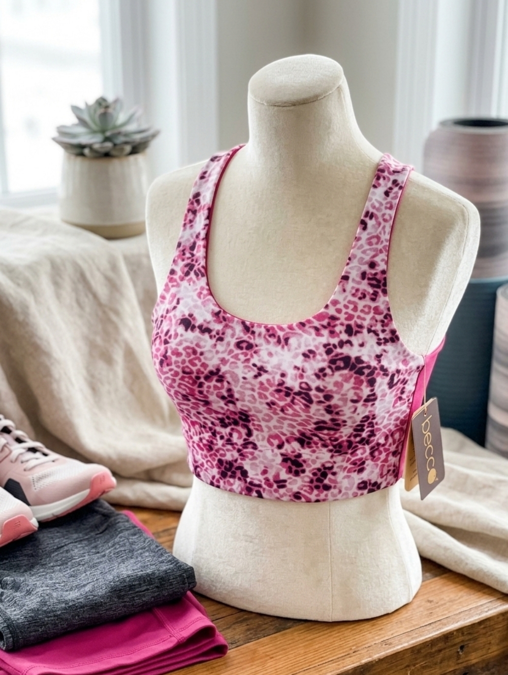 BECCA Pink and White Animal Print Sports Bra